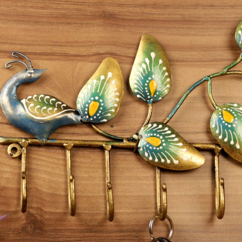 IRON PAINTED WALL PEACOCK 6 HOOK
