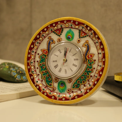Marble Peacock Table Clock