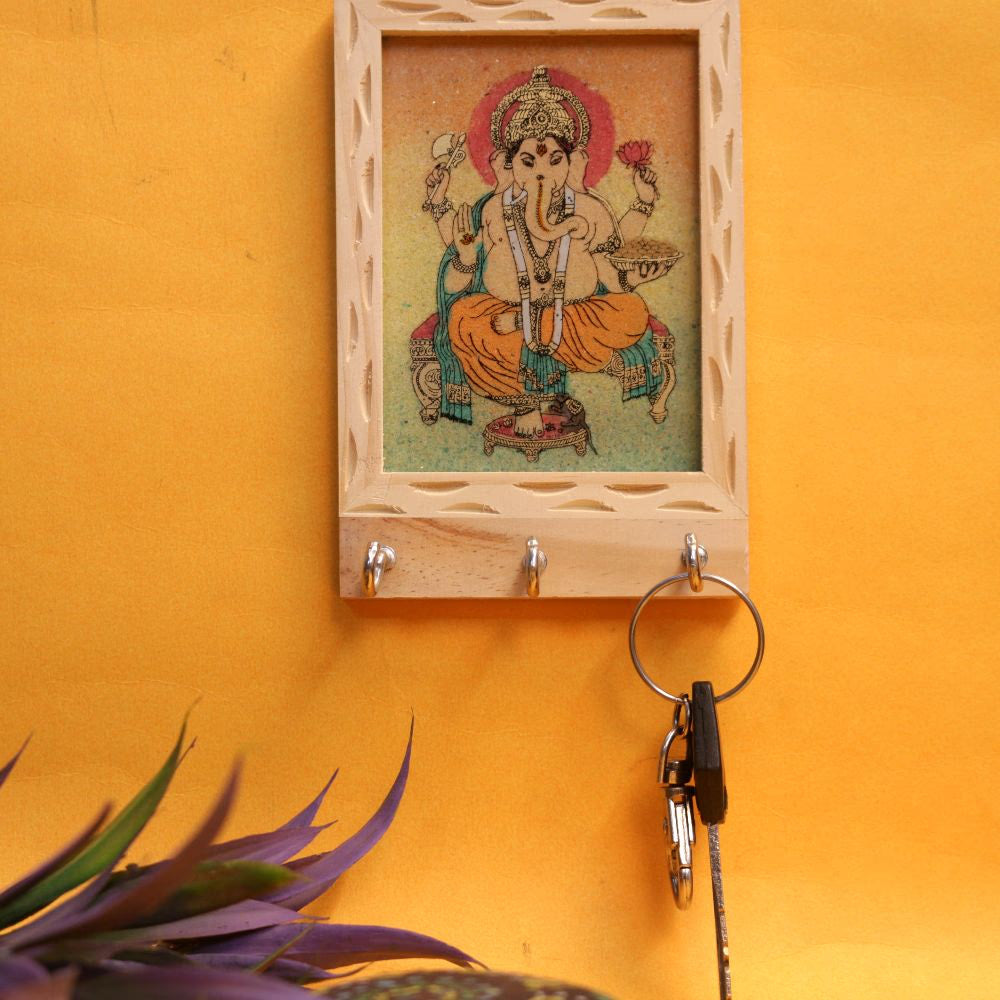 WOODEN GEMSTONE KEY HOLDER 3 HOOK