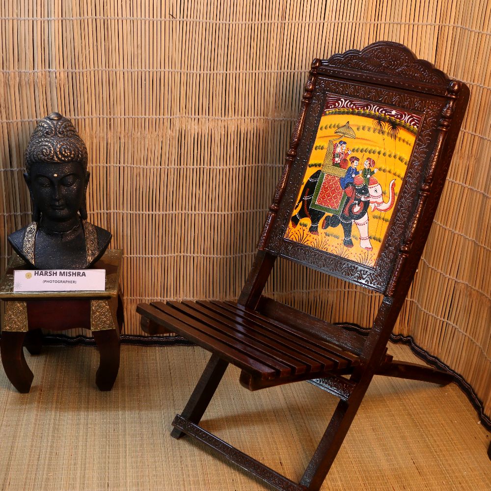Handcrafted Wooden Painted Mehrap Chair – Single Decorative Royal Chair for Home Décor & Gifting