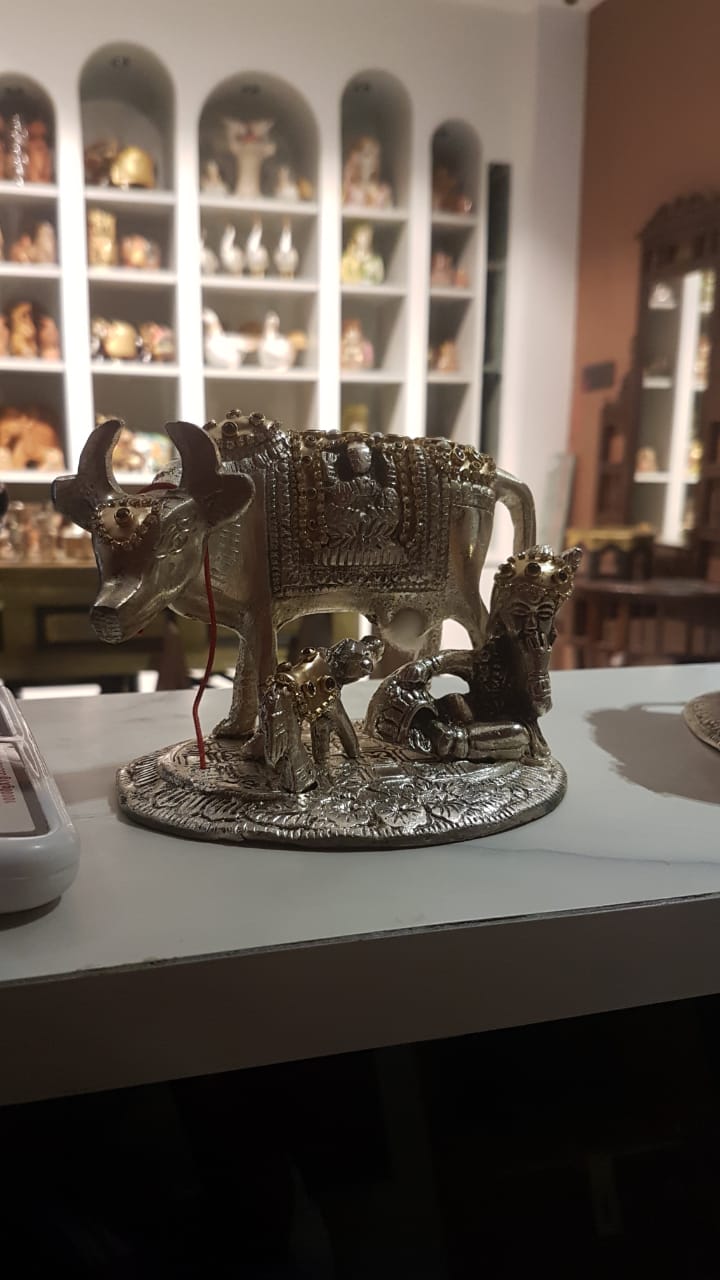 Small Cow with Golden Work – Handcrafted Sacred Decorative Figurine