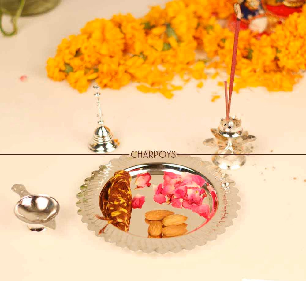 Brass & Silver Pooja Thali – Set of 4