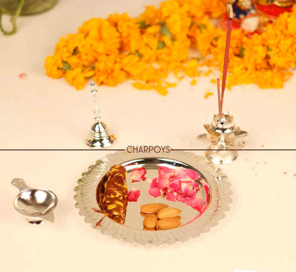 Brass & Silver Pooja Thali – Set of 4