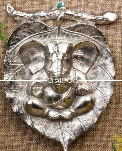 Shri Ganesh Leaf Design Wall Hanging — Handcrafted Metal Home Décor