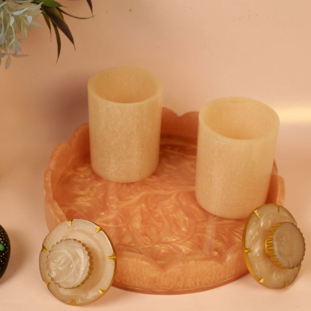 Resin Tray Round with Jaar – Handcrafted Decorative Serving Set