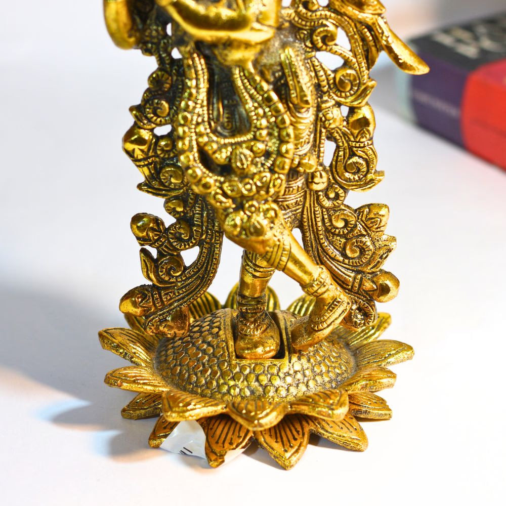 Metal Golden Krishna Statue — Handcrafted Deity Figurine