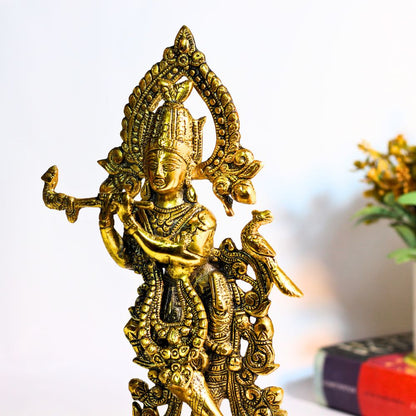 Metal Golden Krishna Statue — Handcrafted Deity Figurine