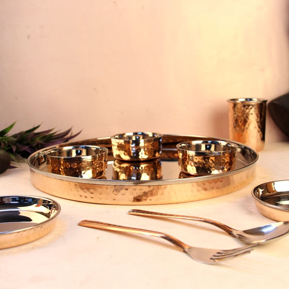 Copper Thali Set of 9 – Traditional Handcrafted Dining Set