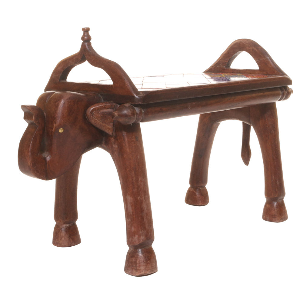 Handcrafted Wooden Elephant Bench – Traditional Carved Decorative Bench for Living Room & Home Décor