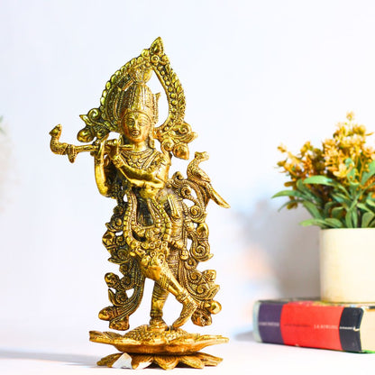Metal Golden Krishna Statue — Handcrafted Deity Figurine