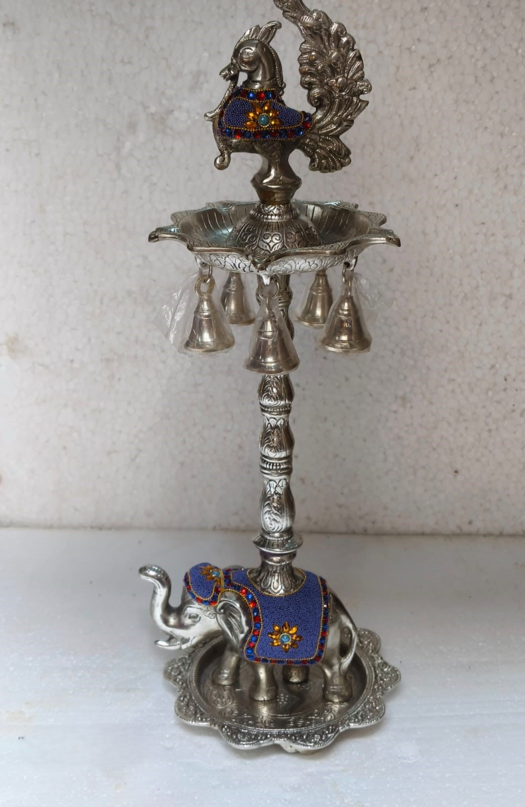 Elephant Samai Big with Stone Work – Handcrafted Decorative Oil Lamp