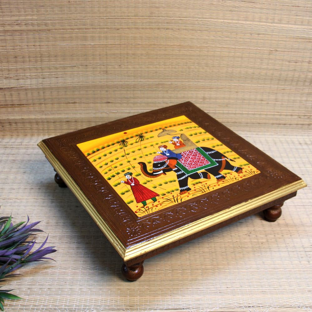 Wooden Printed Elephant Chowki 18×18