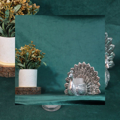 Metal Peacock Candle Holder — Handcrafted Decorative Mor Diya Stand