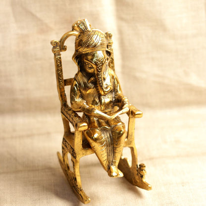Metal Ganesha Sitting on Chair — Handcrafted Deity Figurine