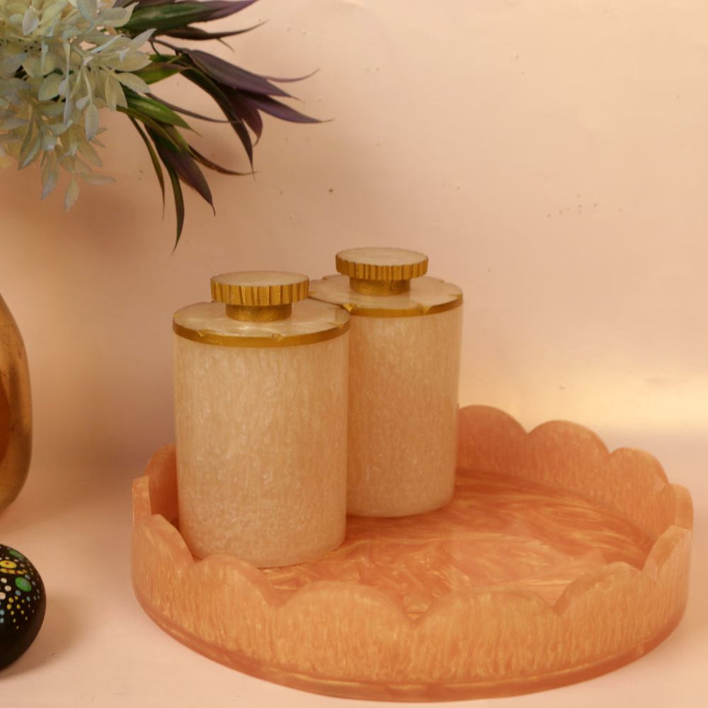Resin Tray Round with Jaar – Handcrafted Decorative Serving Set