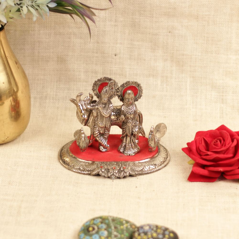 Metal Radha Krishna with Kamdhenu