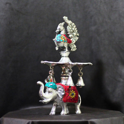 Metal Stone Elephant Samai — Handcrafted Decorative Diya Lamp Stand