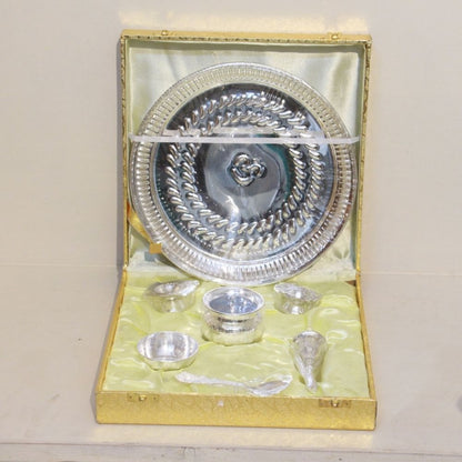 Brass Puja Thali Set – Silver Finish
