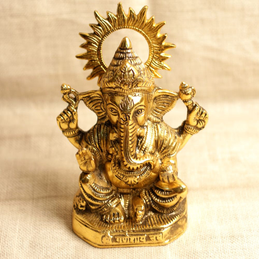 Metal Golden Ganesha — Handcrafted Gold Finish Deity Figurine
