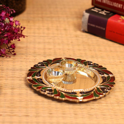 Handcrafted Small Flower Pooja Thali – Decorative Floral Aarti Plate for Home Temple