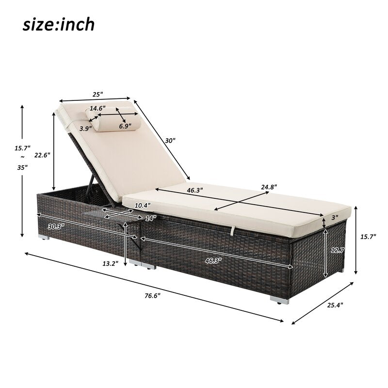 Outdoor Chaise Lounge Set with Adjustable Backrest & Side Tables
