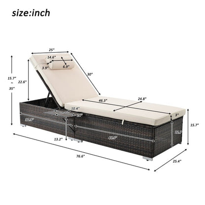 Outdoor Chaise Lounge Set with Adjustable Backrest & Side Tables