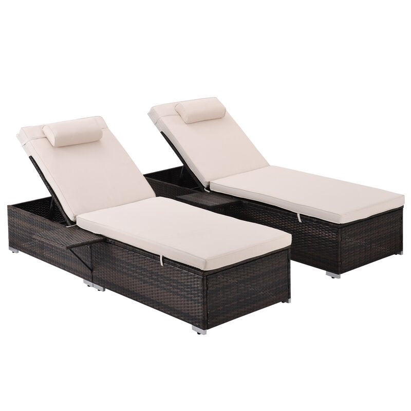 Outdoor Chaise Lounge Set with Adjustable Backrest & Side Tables