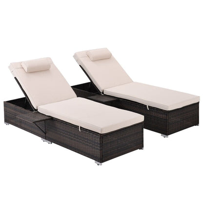 Outdoor Chaise Lounge Set with Adjustable Backrest & Side Tables