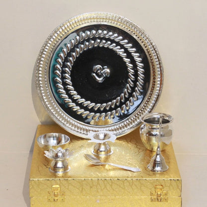Brass Puja Thali Set – Silver Finish