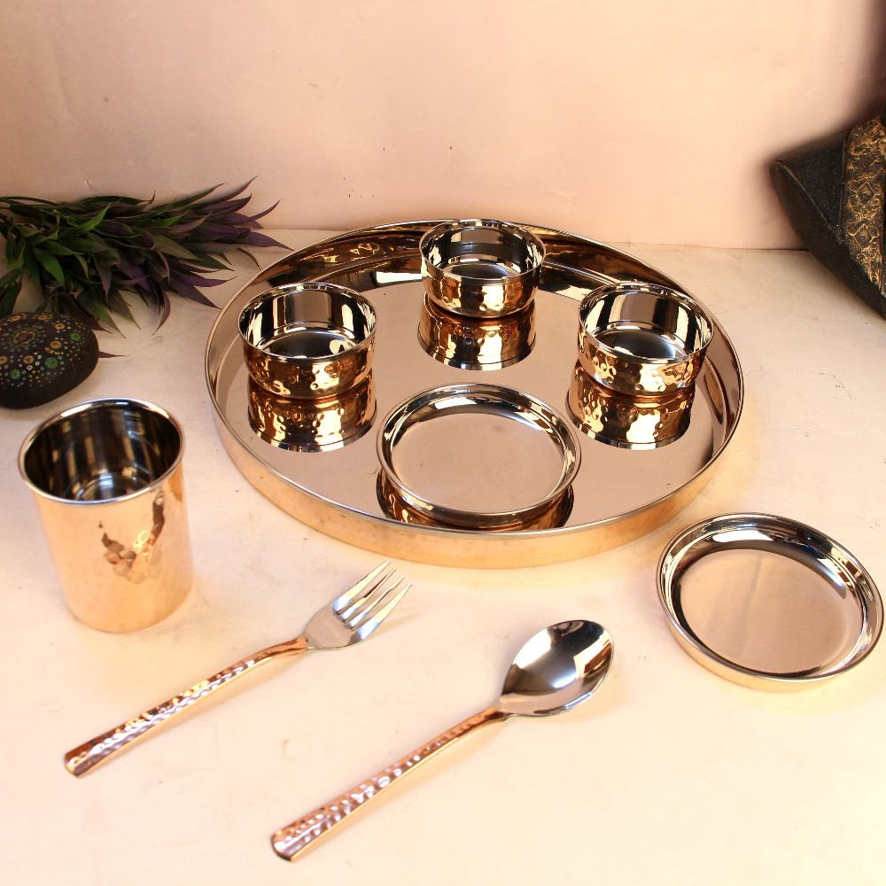 Copper Thali Set of 9 – Traditional Handcrafted Dining Set