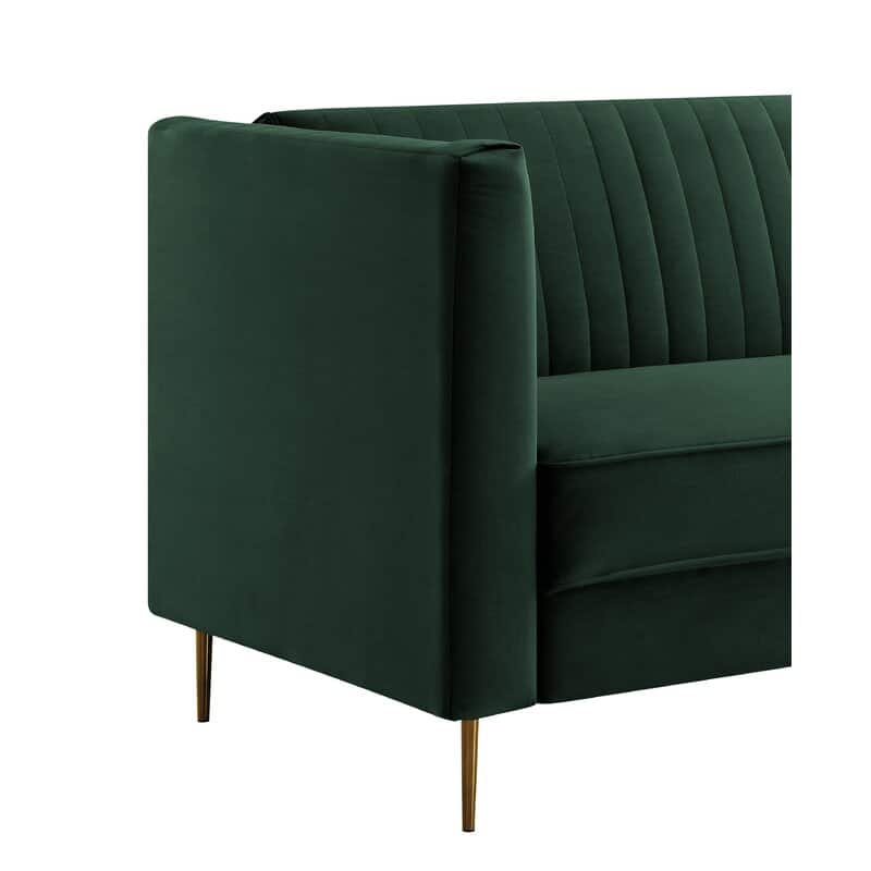 Modern 3-Seater Green Velvet Upholstered Sofa with Gold Legs