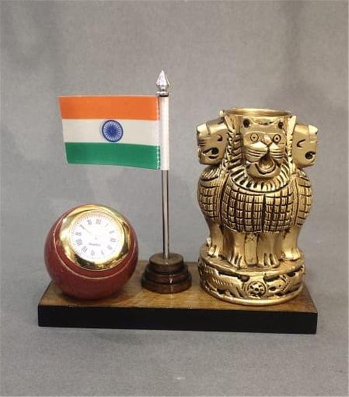 Brass Ashoka Flag Table Clock | Patriotic Home Decor & Gifting Artwork