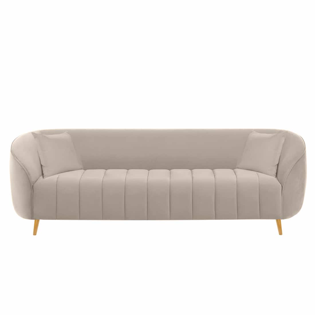 Modern Channel-Tufted Upholstered Sofa with Rounded Arms & Vertical Stitching