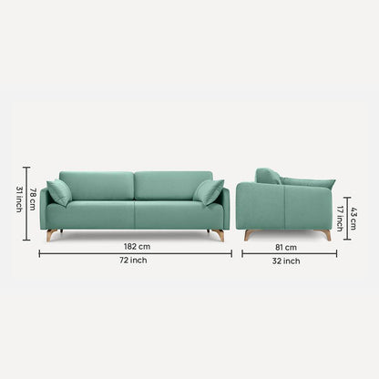 Modern 3-Seater Mint Green Upholstered Sofa with Wooden Legs - Shivora Crafts