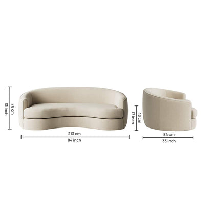 Modern Curved 3-Seater Sofa with Deep Seat & Rounded Arms