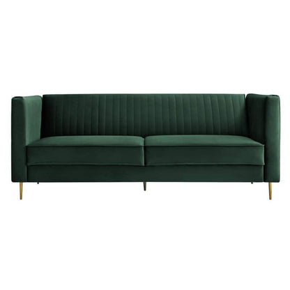 Modern 3-Seater Green Velvet Upholstered Sofa with Gold Legs