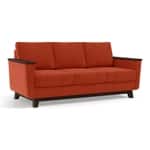 Modern 3 Seater Sofa | Mid-Century Upholstered Sofa with Wooden Arms- Shivora Crafts
