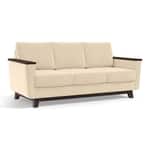 Modern 3 Seater Sofa | Mid-Century Upholstered Sofa with Wooden Arms- Shivora Crafts