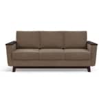 Modern 3 Seater Sofa | Mid-Century Upholstered Sofa with Wooden Arms- Shivora Crafts